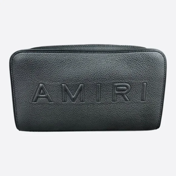Amiri Black Embossed Logo Leather Dopp Kit